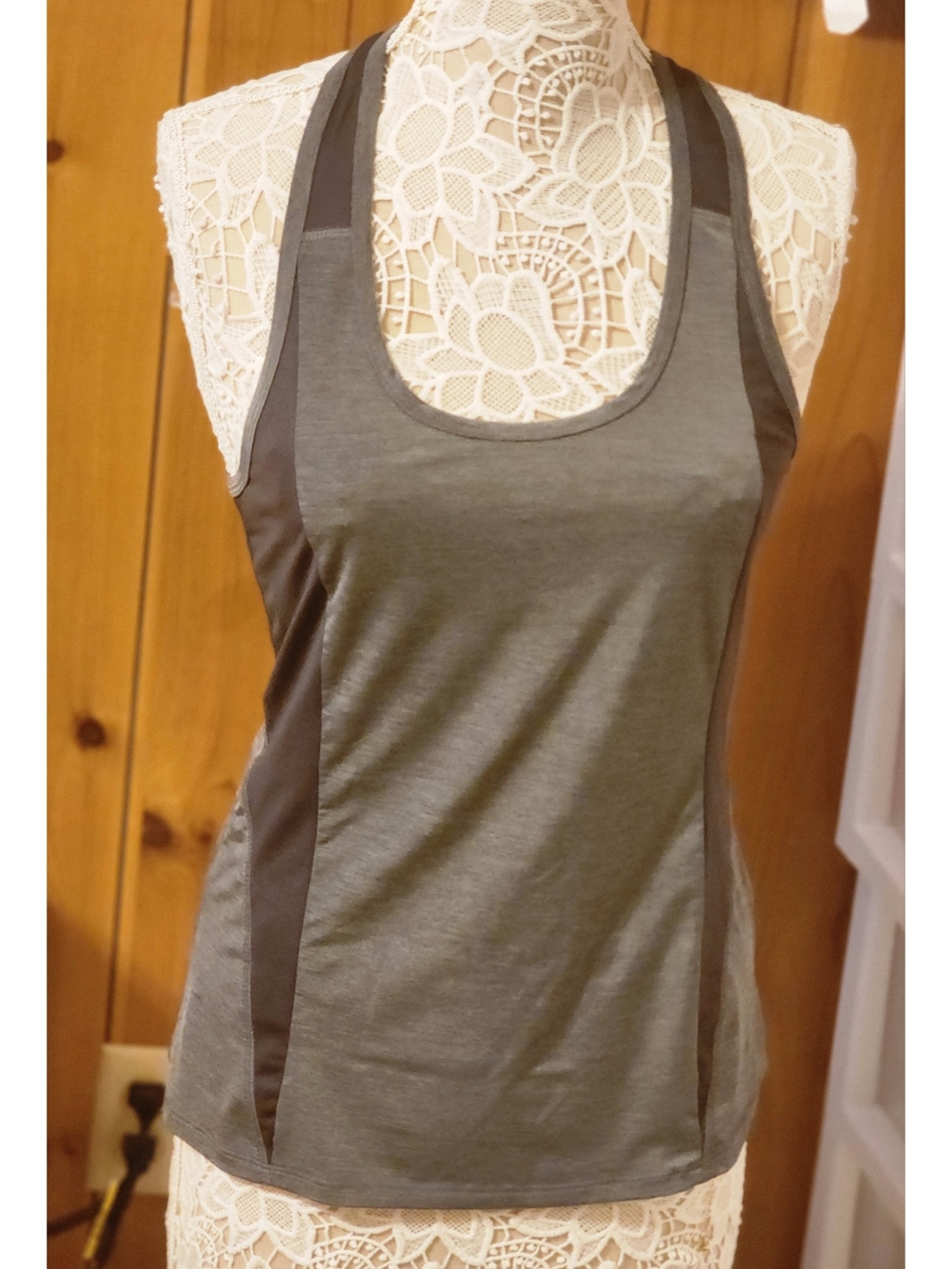 Avia Heather Grey Mesh Panel Racerback Activewear Tank Top